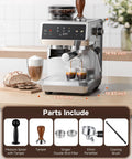 Espresso Machine With Built In Grinder And Milk Frother, 190-201F Temp Control, 44 Grind Settings, Touch Screen, Silver Finish