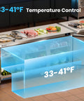 Commercial Undercounter Refrigerator 20.9 Cubic Foot Three Door Stainless Steel Worktop with food items and temperature control display.