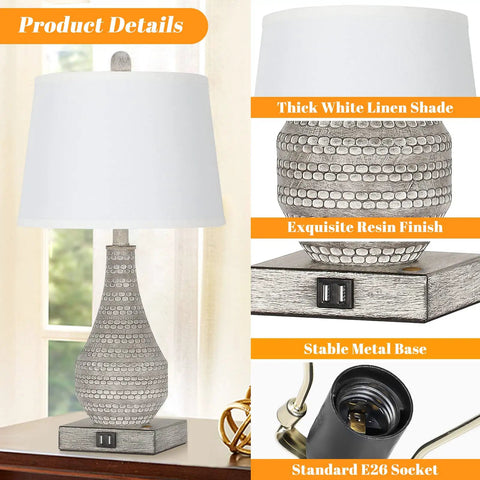 Two Rustic Vase Table Lamps For Bedroom And Living Room, Touch Activated Bedside Lamps With USB Ports, 3 Way Dimmable Nightstand Lighting, Includes 2700K Edison Bulbs, Cozy Modern Farmhouse Vibe