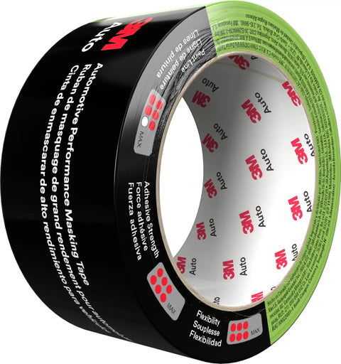 Automotive Masking Tape For Sharp Paint Lines That Will Not Lift Or Bleed, 48 mm x 32 m roll with green backing and flex marks