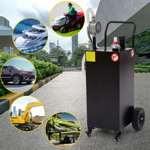 40 Gallon Gas Caddy With Four Wheels Portable Heavy Duty Fuel Tank Includes Manual Transfer Pump for ATV, boat, and tractor