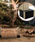 Heavy Duty 3 Way Corner Brackets Set For DIY Workbench And Work Table Fits 4x4 And 2x4 Lumber, shown in black with a wood stack.