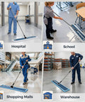 42 Inch Commercial Dust Mop With Extra Wide Flat Head Heavy Duty Swivel Design And Quick Release Handle used in hospital, school, shopping mall, and warehouse.