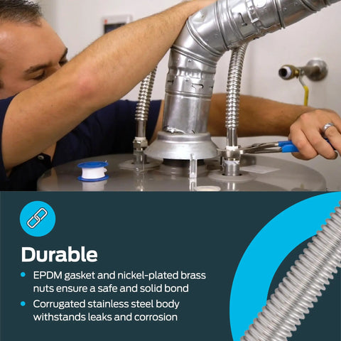 Installation of WaterFlex 24 Inch Water Heater Connector 1-1/4 In FIP X 1-1/4 In FIP Stainless Steel Corrugated Supply Line