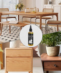 Premium 100ml Teak Oil For Wood Furniture And Hardwood Floor Restoration showcased in a modern dining room setting with wood furniture.