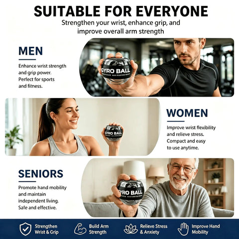 Grip Strength Gyro Ball Exerciser With LED Lights No Batteries Needed Portable Carry Bag For Wrist Forearm Strengthening And Hand Training Torque Ball For Fingers Grip Muscles And Arm Workout, used by men, women, and seniors
