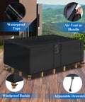 Waterproof Outdoor Coffee Table Cover For 42 Inch Long By 24 Inch Wide By 18 Inch High Rectangular Patio Table Black displayed outdoors on deck