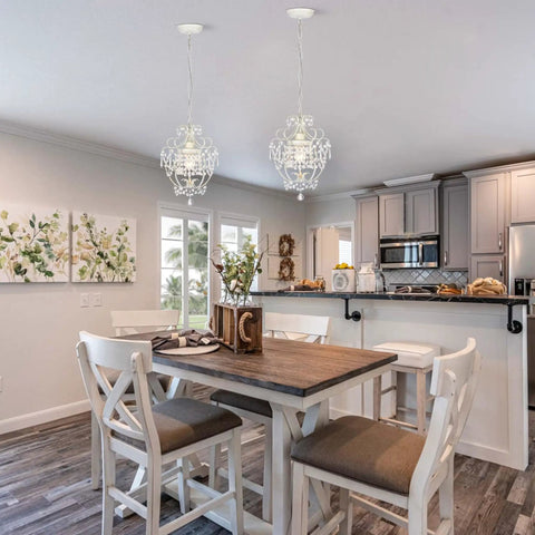 Dining room with two Tiny Crystal Chandelier For Bedroom And More One Light White Mini Crystal Pendant Ceiling Fixtures above table