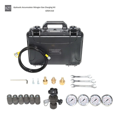 Hydraulic Accumulator Nitrogen Charging System With 7 Adapters And 4-Position Analog Gauge, Pressure Test Kit And Gas Charging Tools For Heavy Duty Maintenance, Global Valve Compatibility For China USA Euro UK Cylinders, 600 PSI To 6000 PSI