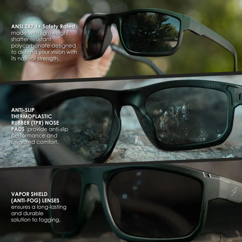 Defiance Z87 Safety Sunglasses With Polarized Aqua Precision Blue Mirror, Matte Marine Frame, Built To Last Shatter Resistant ANSI Compliant Glasses For Men, Polarized Safety Shades For Work, Outdoor Gear, Clear Vision In Any Scene