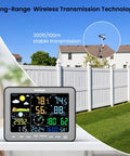12 In 1 Weather Station With Indoor Outdoor Sensors And Rain Gauge, Temperature And Humidity Monitor, No WiFi, 8 Inch High Contrast Display, Senior Friendly Big Font, Wireless Gray Weather Kit For Home And Garden with sensors and display shown.