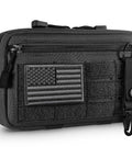 Tactical Molle Admin Pouch With Laser Cut PALS Panel Horizontal EDC Tool Bag with US flag patch and keychain in black