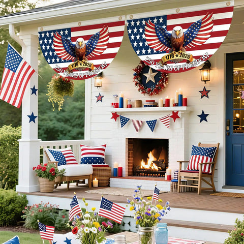 Two Pack 250th Anniversary USA Bunting Flag 4x2 Feet Patriotic Eagle Banner For Fourth Of July And Memorial Day 1776 2026 Design