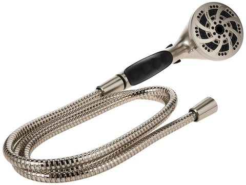 Fury RV Handheld Shower With 5 Spray Settings, Pressure-Boost Tech, Rubber Grip, Quick Flow Control, Brushed Nickel, 72 Inch Hose