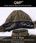 Kids Winter Coat And Snow Suit Waterproof Insulated Softshell Ski Snowboard Jacket With Hood And Zip Pockets Army Green detachable hood