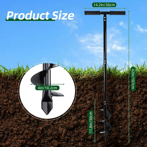 Two In One Hand Drill Auger Post Hole Digger For Planting And Digging 4 Inch By 42 Inch Spiral Drill With T Bar Handle Size