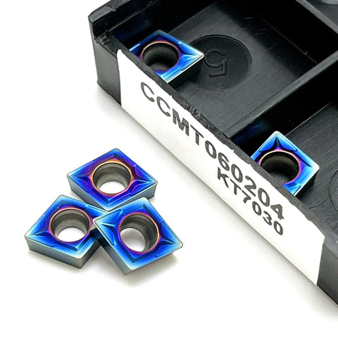 Blue Wear-Resistant Inserts for CCMT060204 and CCMT060208 CNC Lathe Internal Turning Tools, 10 Piece Box KT7030