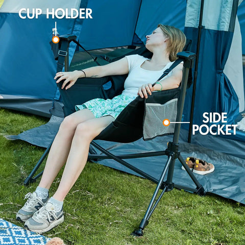 Person relaxing in Two Pack Hammock Camping Chair Outdoor Portable Swing Chair Set With Adjustable Back And Height Breathable Mesh High Back