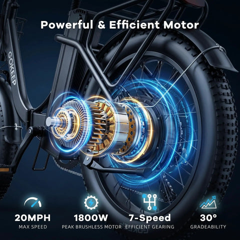 Close-up of Beast Electric Bike For Adults With 1800W Peak Motor, highlighting wheel and motor details, black frame and gears.