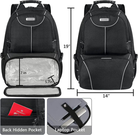 Insulated Lunch Backpack With Leakproof Cooler Compartment For Office Travel And College, Fits Up To 17.3 Inch Laptop, TSA Friendly
