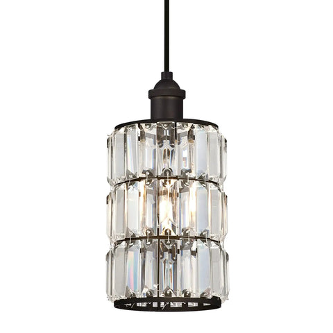 Oil Rubbed Bronze One Light Indoor Mini Pendant With Crystal Prism Glass Shade For Glam Room Lighting On Sloped Ceilings Adjustable Fifty Inch Cord Sixty Three And A Quarter Inch Height Includes Mounting Hardware