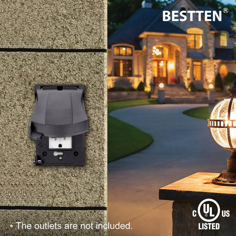 10 Pack Outdoor Outlet Covers For GFCI And Decorator Receptacles, Weatherproof With Auto Closing Lid, black cover on wall