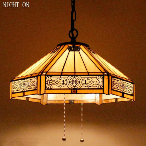 Yellow Hexagon Stained Glass Tiffany Style Pendant Light Fixture With Mission Design Hanging Lamp Wide 16 Inch Height 40 Inch Bronze Chain