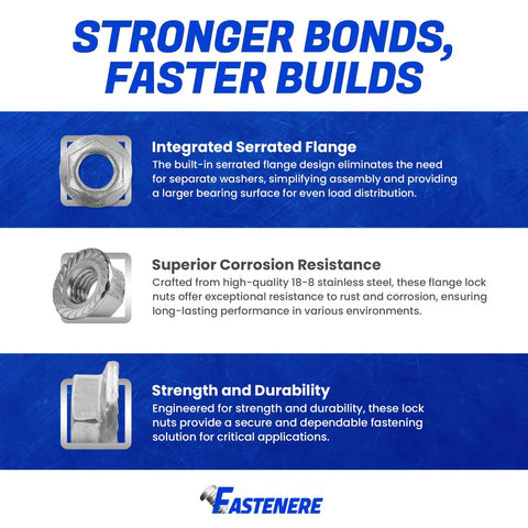 Tough As Nails Serrated Flange Nuts 3/8 Inch 24 Thread 18 8 Stainless Steel Hex Lock Hardware 25 Pack overview infographic.