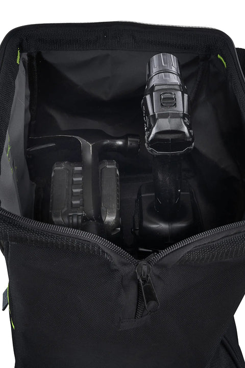 Interior view of Pro Grade 15 Inch Tool Bag For Pros And Contractors Water Resistant Tote With Three External Pockets Built To Last