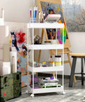 4 Tier Rolling Storage Cart Great For Tight Spaces On Wheels A Mobile Shelving Unit For Kitchen Bathroom Laundry Room Living Room Office Space Saver White, used for art supplies
