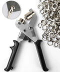 DIY Grommet Kit With 3/8 Inch Metal Grommets, Hand Press Tool, Pliers And 500 Silver Eyelets With Washers, Great For Leather