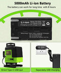 5000mAh Li-ion battery for Floor And Wall Green Laser Level With 16 Lines, 360 Degree Spin, Self Leveling Cross Hair, IE16R