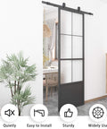 30 Inch By 84 Inch Frosted Tempered Glass Sliding Barn Door With Pre Drilled Carbon Steel Frame installed in modern room