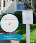 Oasis Classic Large High Security Parcel Mailbox For Outdoor Use with anti-pry lock feature near a suburban home