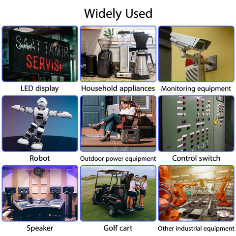 Image showing various applications: household appliances, monitoring equipment, robot, golf cart, speaker, outdoor power equipment.