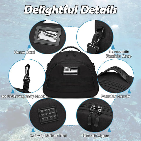 Scuba Regulator Bag With Adjustable Shoulder Strap Tactical Style Protective Storage For Dive Gear Black with zippers and strap
