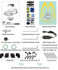 Package contents of Beastly Brushless 1/10 RC Rally Car Ready To Run with accessories and tools including decals and manual.