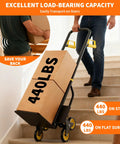 3-In-1 Convertible Stair Climbing Hand Truck Dolly With Six Non-Slip Wheels And Adjustable Handle Heavy-Duty Platform Cart That Hauls Up To 440 Pounds On Flat Surfaces And 400 Pounds On Stairs Black And Yellow, stair use