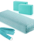 All In One Yoga Bolster Set With Blocks And Strap, Restorative Meditation Kit With Carry Handle, Non Slip, Washable Cover, Durable Sponge Bolster And Two Blocks For Balance, Pilates, Stretching, Green, green bolster, blocks, and strap set