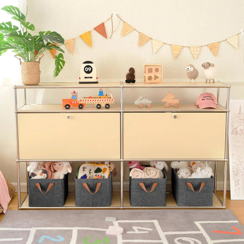 Extra Large Shelf Storage Baskets with Metal Frame Linen Fabric Storage Bins for Dorm Closet or Room Gray Durable Organizer Containers 2 Pack under toy shelf