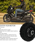 Rider on scooter with tire close-up showcasing Beefy 11 Inch Wheel Hub Motor For 36 To 120V Systems 500 To 3500W Electric Motorbike Scooter Hub Drive Ideal For Electric Bikes Go Karts Off Road Builds And DIY Projects