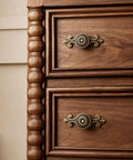 Antique Brass Cabinet Knob Set With Backplates on wooden dresser, Vintage Mushroom Round Pulls Handles, Solid Zinc Alloy Hardware