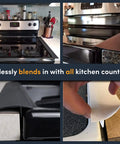 Two Pack Silicone Stove Gap Covers For 25 Inch Gaps Between Stovetop And Counter Heat Resistant Gap Filler And Guard Easy To Clean Black Kitchen Accessory To Stop Messes And Crumbs shown sealing a stove gap