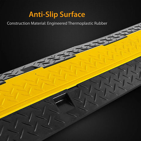 Ramp-3 Channel Rubber Floor Cord Concealer Rugged Heavy Duty Cable Protector with black and yellow anti-slip surface