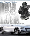 Complete Top Notch Thermostat And Water Pump Housing Assembly Compatible With Audi A3 A4 A5 A6 Q3 Q5 TT Allroad shown with vehicle list