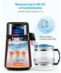 Premium Countertop Water Distiller With Four Liter Capacity And 1750 Watt Powerhouse, showing glass carafe and water distillation process.