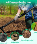 Heavy Duty Trenching Hoe With 60 Inch Handle For Weeding Cultivating Digging And Loosening Soil In Garden Beds And Landscaping Like A Pro A Sharp Edge Triangle Weeder For Quick Weed Removal And Soil Prep in use