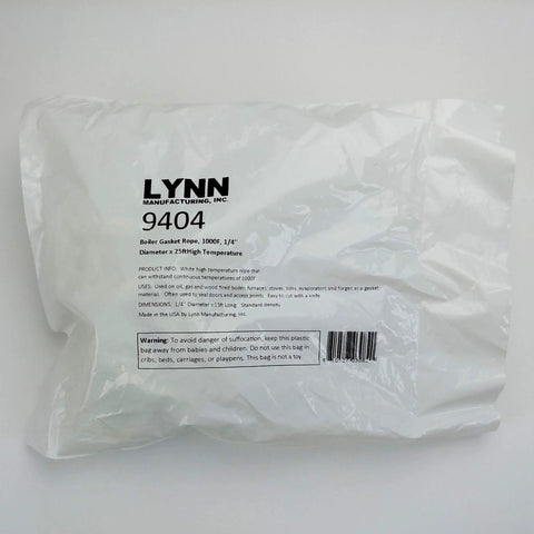 Front view of Lynn Manufacturing 9404 white boiler gasket rope, 1/4 in diameter x 25 ft, 1000F