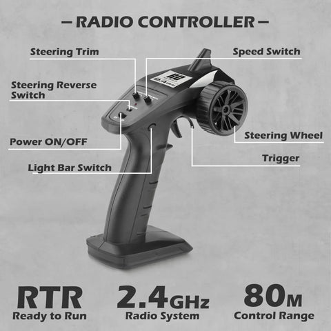 Close-up of 2.4G radio controller for 1-12 Scale All Terrain RC Truck With 4x4 Drive High Speed 38 Km/h Remote Control Car