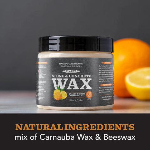 Natural Stone Wax Kit For Soapstone, Slate, And Concrete Countertops With 6oz Finishing Wax, jar with lemon and orange